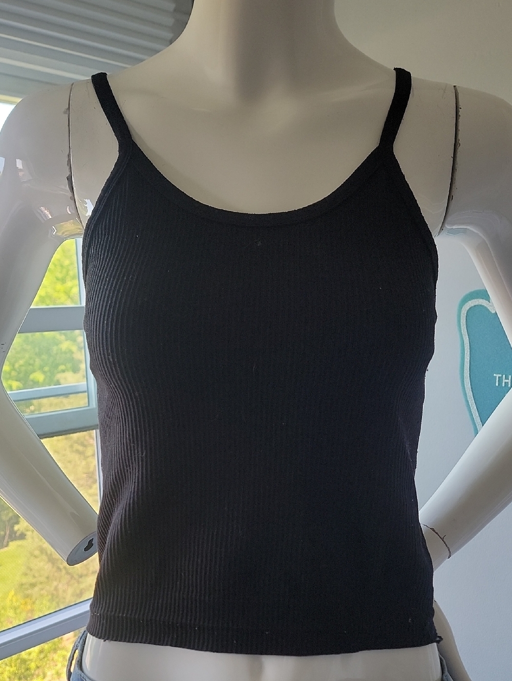 Black Ribbed Spaghetti Strap Camisole